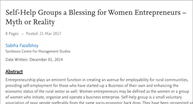 Self-Help Groups a Blessing for Women Entrepreneurs – Myth or Reality